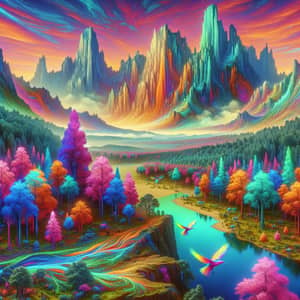 Surreal Mountain Landscape with Neon Hues | Ethereal Dreamscape
