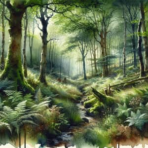 Enchanting Forest Watercolor Scene | Tranquil Nature Art