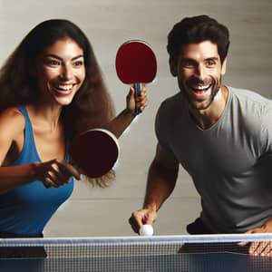 Exciting Ping Pong Match: Determined Woman Vs. Smiling Man