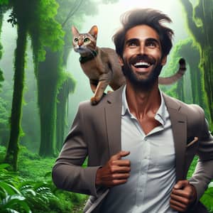 Adventure with Rajinikanth: Smiling South Indian Gent with Cat in Forest