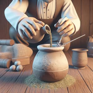 Traditional Cebador Yerba Mate Pouring 3D Render