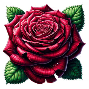 Detailed Illustration of Velvety Red Rose in Full Bloom
