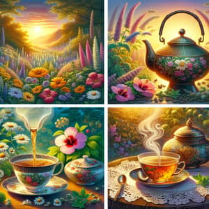 Soothing Herbal Tea Illustrations: Tranquil Garden Scenes