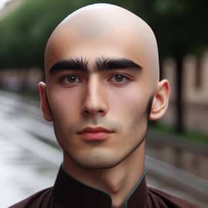 Young Tatar Man with Bald Head - Dark Black Hair