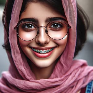Iranian Girl with Braces and Eyeglasses - Portrait of Joy and Confidence