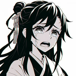 Sad Anime Character with Black Hair Crying