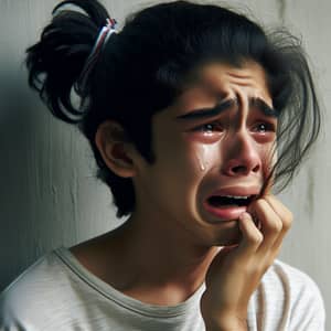 Scared Hispanic Boy Crying - Emotional Black-Haired Child