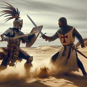 Aztec Warrior vs Templar Knight Battle in Desert | Epic Clash