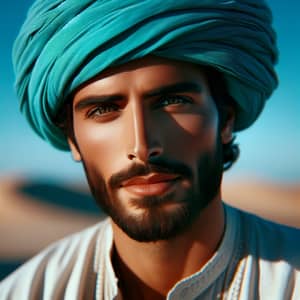 Vibrant Turquoise Cap on Middle-Eastern Man | Warm Features