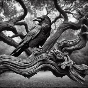 Wise Crow Perched on Ancient Tree Branch