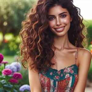 Radiant Middle-Eastern Woman in Colorful Sundress