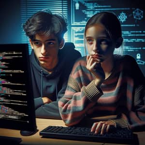 Teenage Boy and Girl on Computer Exploring Cyber World
