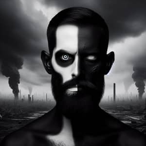 Striking Black and White Man in Post-Apocalyptic Setting