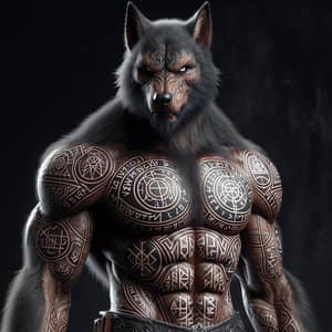 Detailed Werewolf Character with Intricate Runes on Clothes