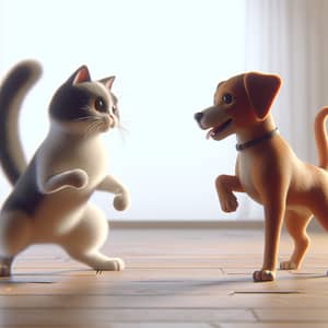 Cat vs Dog Duel: Brave Showdown in Domestic Setting