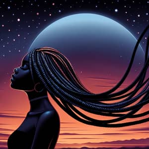 Black Woman with Intricate Braids Reaching for the Celestial Sphere