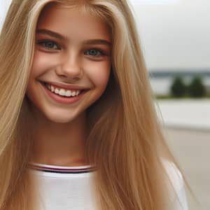 Caucasian Blond Girl Smiling with Long Hair