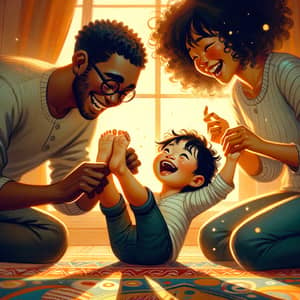 Whimsical Scene of Child's Laughter | Multicultural Family Home