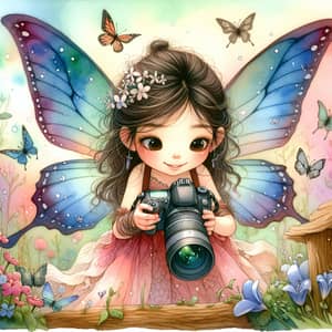 Whimsical South Asian Girl With Butterfly Wings Flying Through Garden