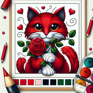 Red Cat Holding Red Rose - Beautiful Image
