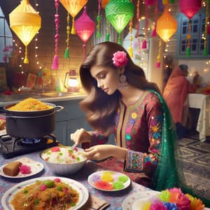 Young Pakistani Girl Prepares for Eid Celebrations with Festive Decor