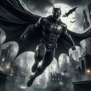 Dark Knight Hero in Gotham: Action-Packed Superhero Scene