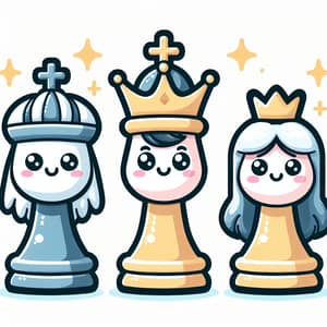 Adorable Cartoon Style Chess Pieces for Children's Drawing Book