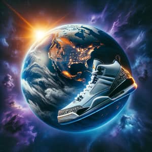 Earth Illuminated by Warm Light with Jordan Style Sneakers