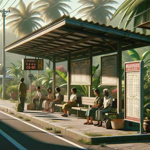 Bus Stop Scene in the Philippines with Diverse Characters