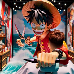 Luffy Barber: One Piece Anime Character Cuts Hair Cheerfully