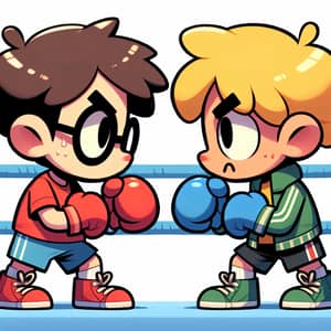 Kids Boxing Match: Blue Shorts vs. Green Jacket
