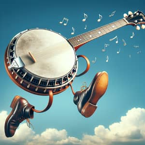 Vintage Banjo Leaping in Air - Musical American Culture Art