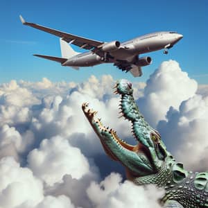 Daring Encounter: Crocodile vs. Airplane in Dramatic Sky