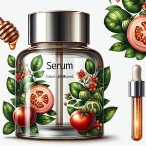 Luxurious Serum Bottle with Guava Leaves, Tomatoes, and Honey Pattern