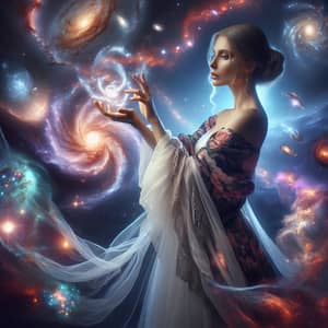 Cosmic Creation: Celestial Woman Crafting Universe