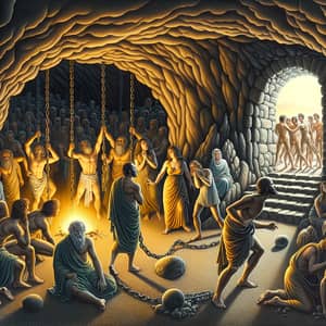 Plato's Allegory of the Cave: Detailed Art Style Depiction