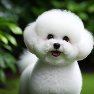 Fluffy White Bichon Frise Dog - Cheerful Expression