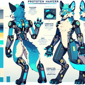 Detailed Protogen Fursona Reference Sheet - Front and Back View