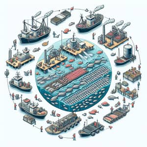 Complete Fish Production Cycle: Fishing, Processing, Distribution