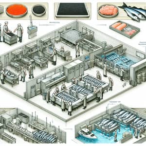 Modern Fish Production Facility: Caviar, Gutting, Filleting & Freezing