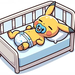 Adorable Newborn Pikachu Sleeping in Crib | Diaper & Pacifier