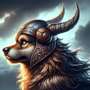 Divine Dog-Like Valkyrie with Viking Helmet - Mythical Creature