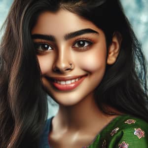 Beautiful South Asian Teenage Girl Portrait - Bright Smile & Traditional Dress