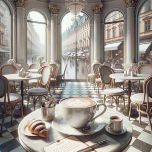 Cozy Café Scene in Stockholm with Caffè Latte and Croissant