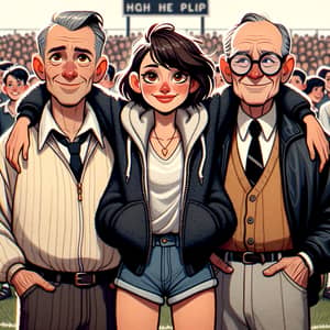 Youthful Woman with Two Older Gentlemen - Pixar-Style Poster