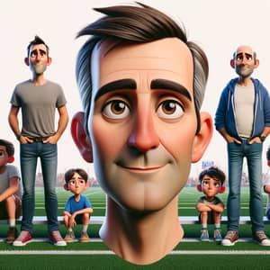 Pixar-Style 3D Animation Character Watching High School Soccer Game