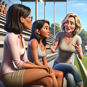 Vivid 3D Animation of Three Moms Chatting at Soccer Game