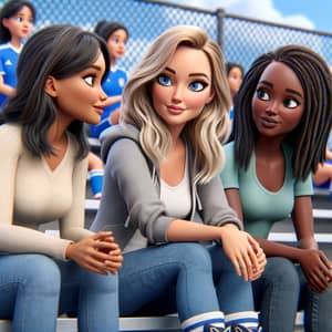 Vibrant 3D Animation: Diverse Moms Chat at Soccer Game