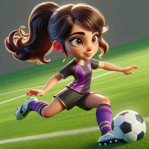 Animated Young Girl Playing Soccer in Disney Pixar Style