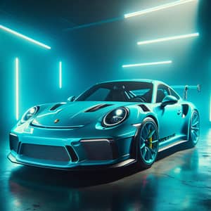 Turquoise Blue Porsche 911 GT3 RS in Neon Lights